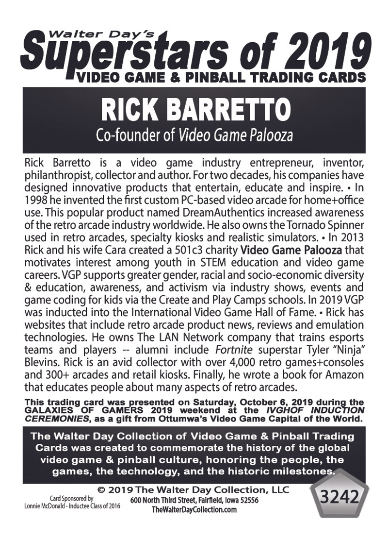 Rick Barretto Superstars of 2019 trading card back